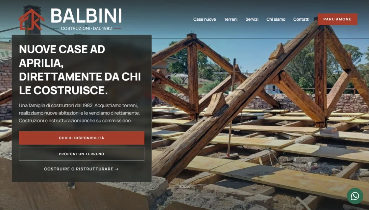 Balbini Costruzioni: schermata reale della homepage del sito realizzato, con logo e navigazione
