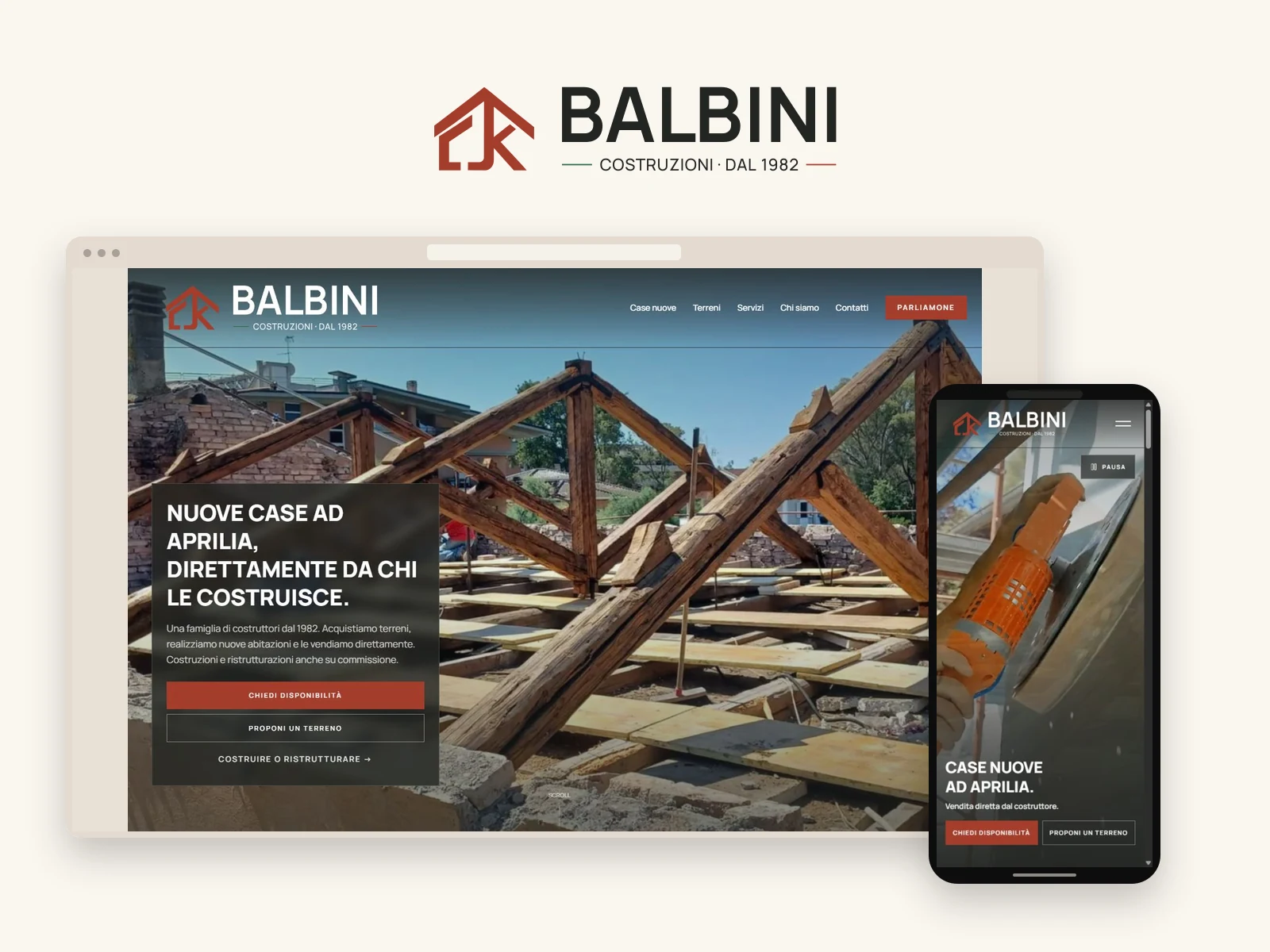 Balbini Costruzioni: logo e sito realizzato su desktop e telefono