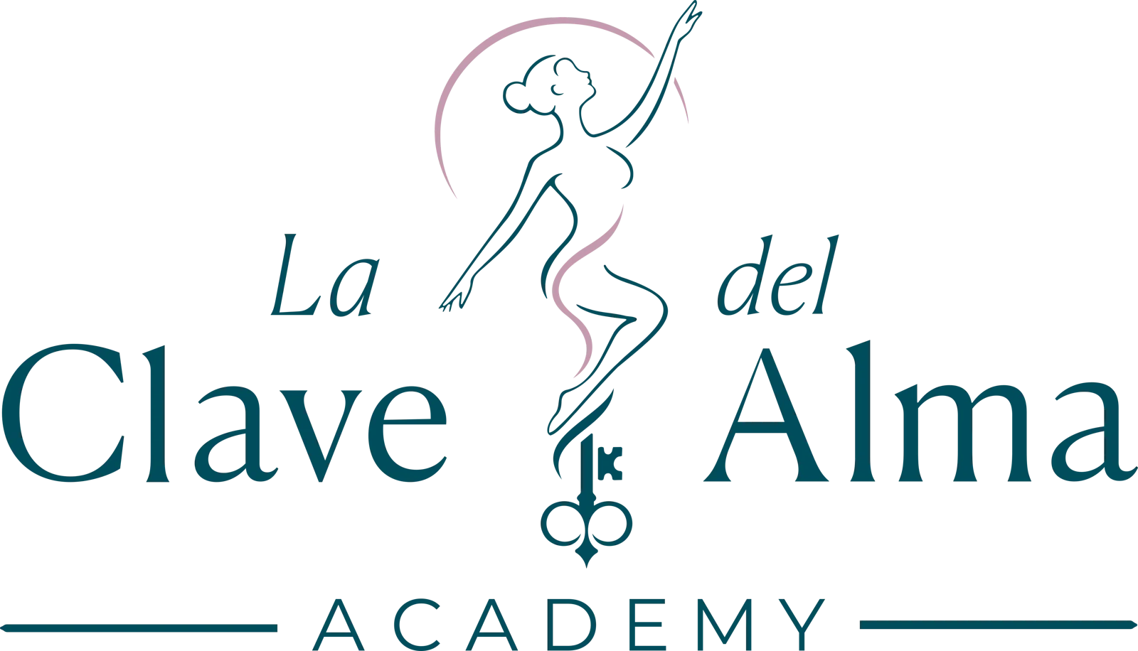 Logo principale La Clave del Alma Academy con figura danzante, chiave e accento rosa
