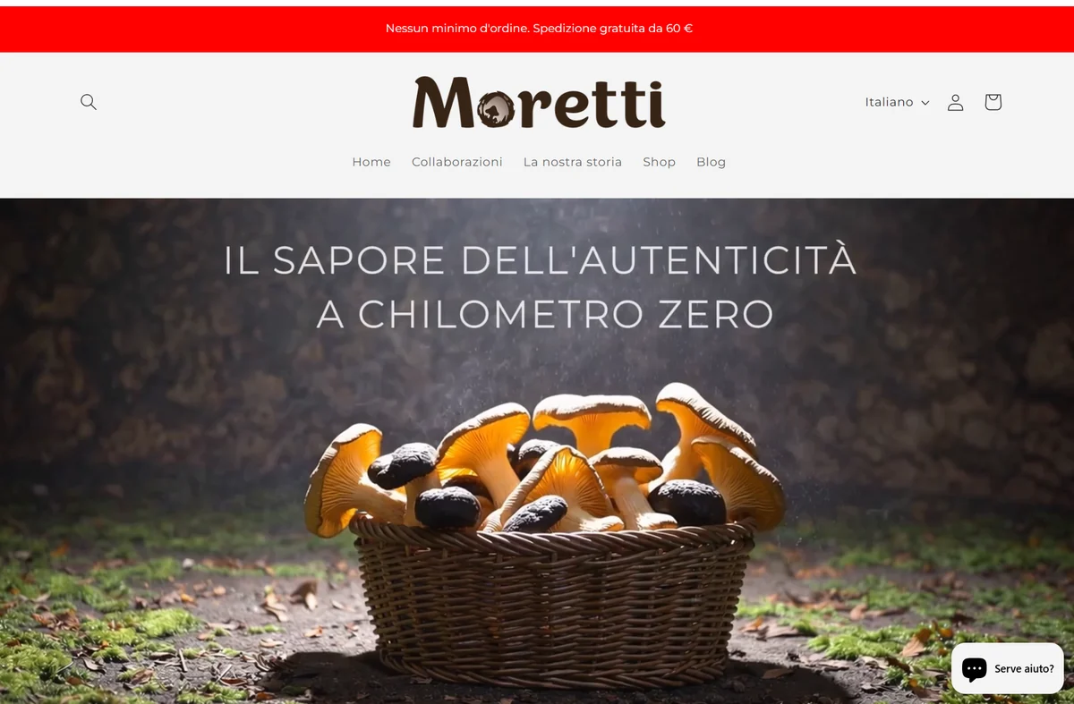 Moretti — La homepage: identità, immagini e percorso verso i prodotti.