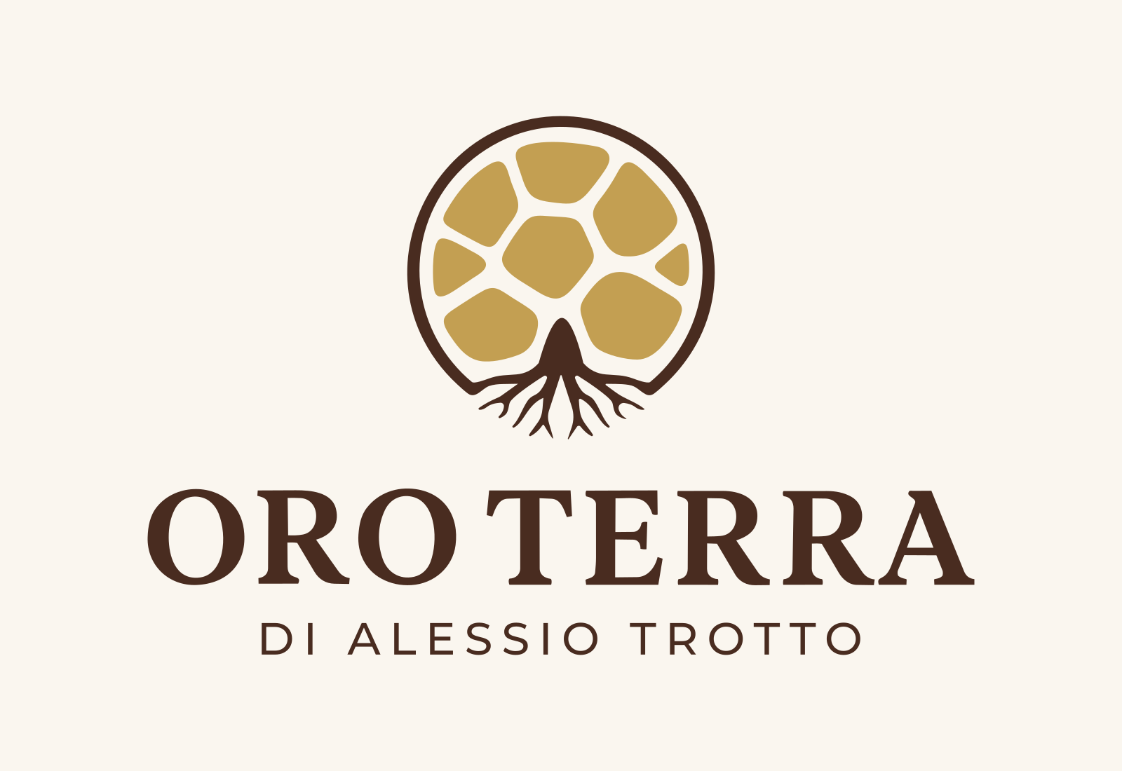 OroTerra: marchio originale su fondo avorio continuo