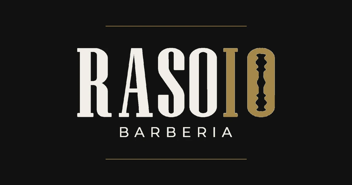 Marchio originale Rasoio Barberia bianco e oro su fondo nero