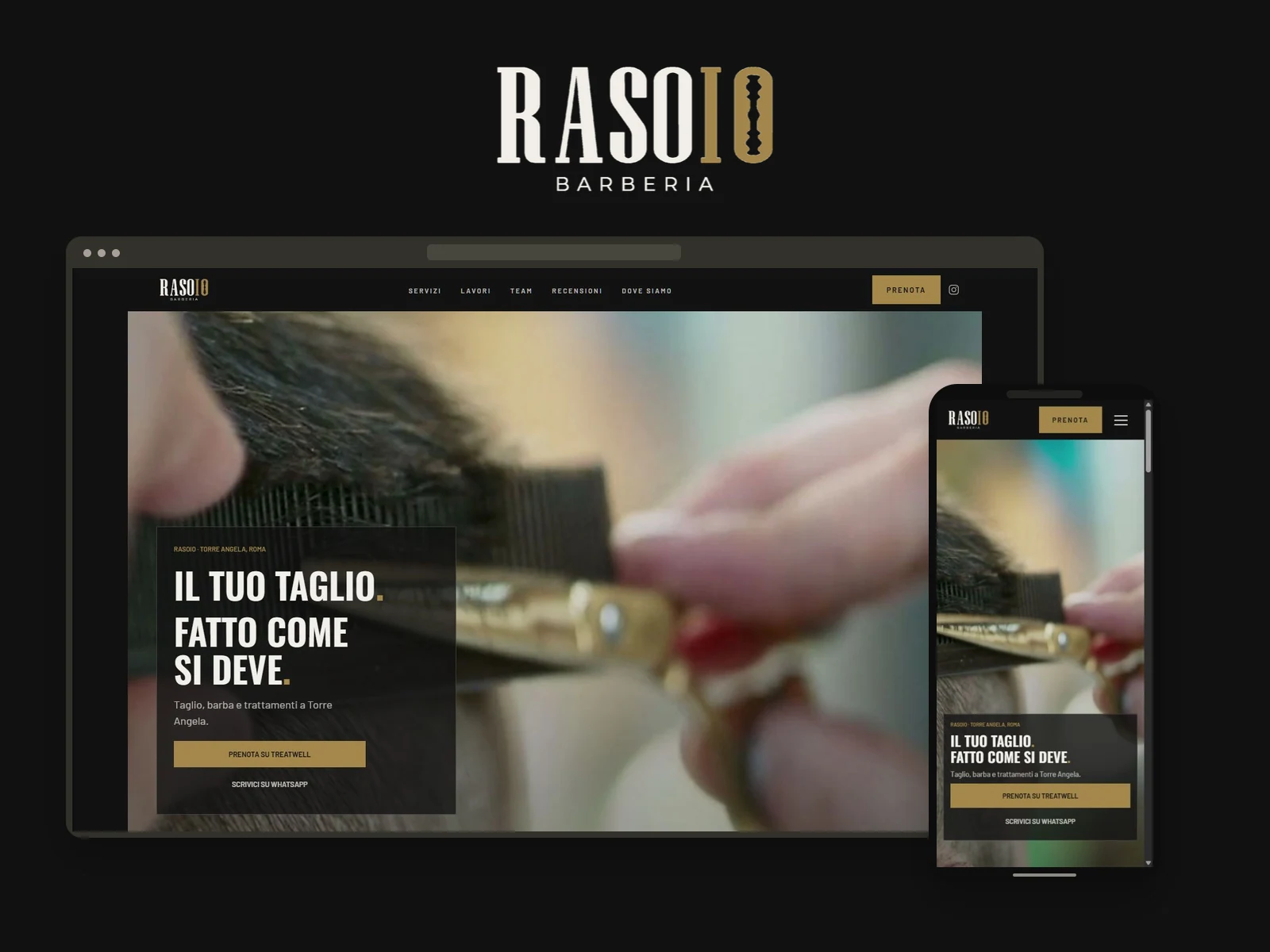 Rasoio Barberia: sito realizzato su desktop e telefono, con il marchio originale