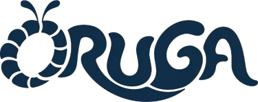 Oruga Beach: marchio blu con segno organico