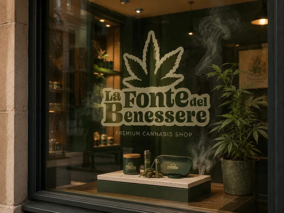 La Fonte del Benessere: mockup della vetrina con marchio