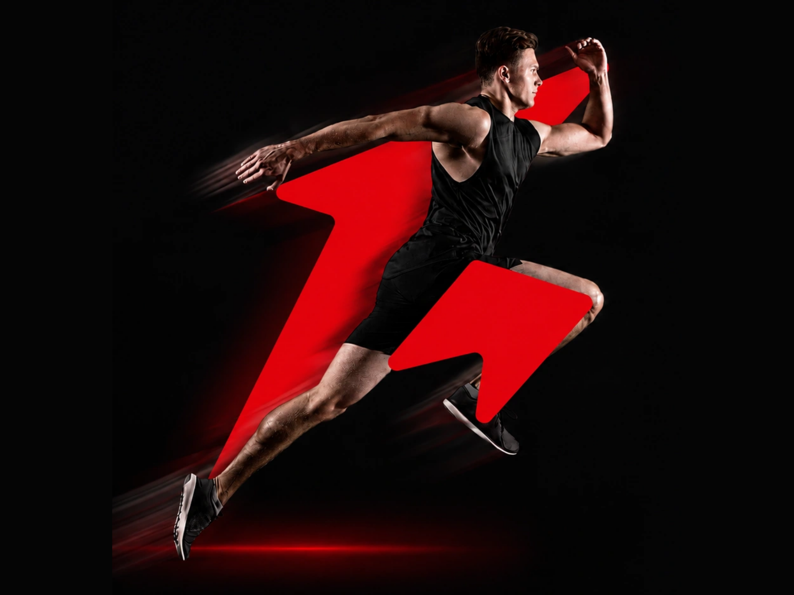 Revolution Fit Lab: corridore centrato con il segno rosso, senza logo laterale