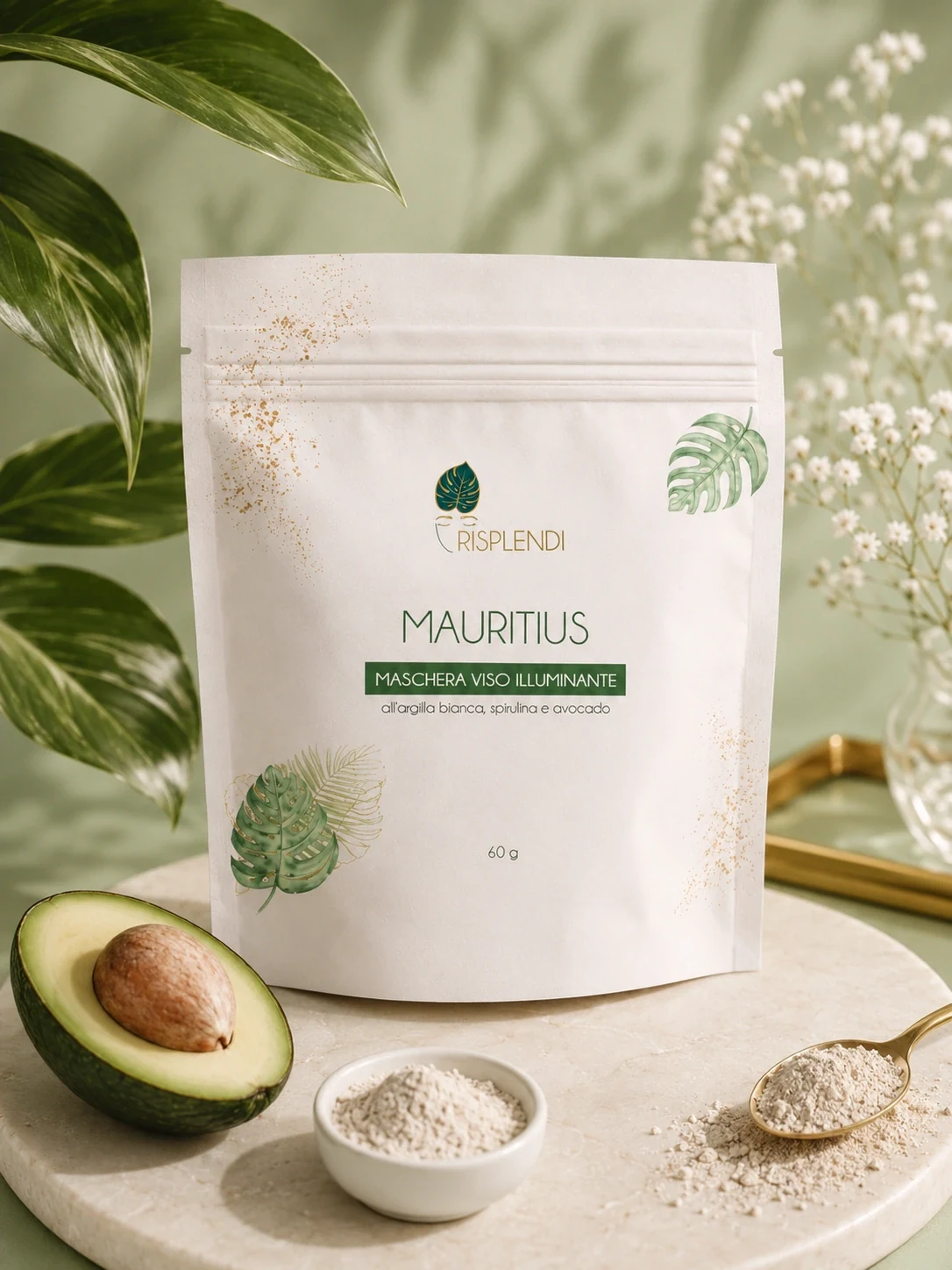 Dettaglio della grafica sul packaging Risplendi Mauritius